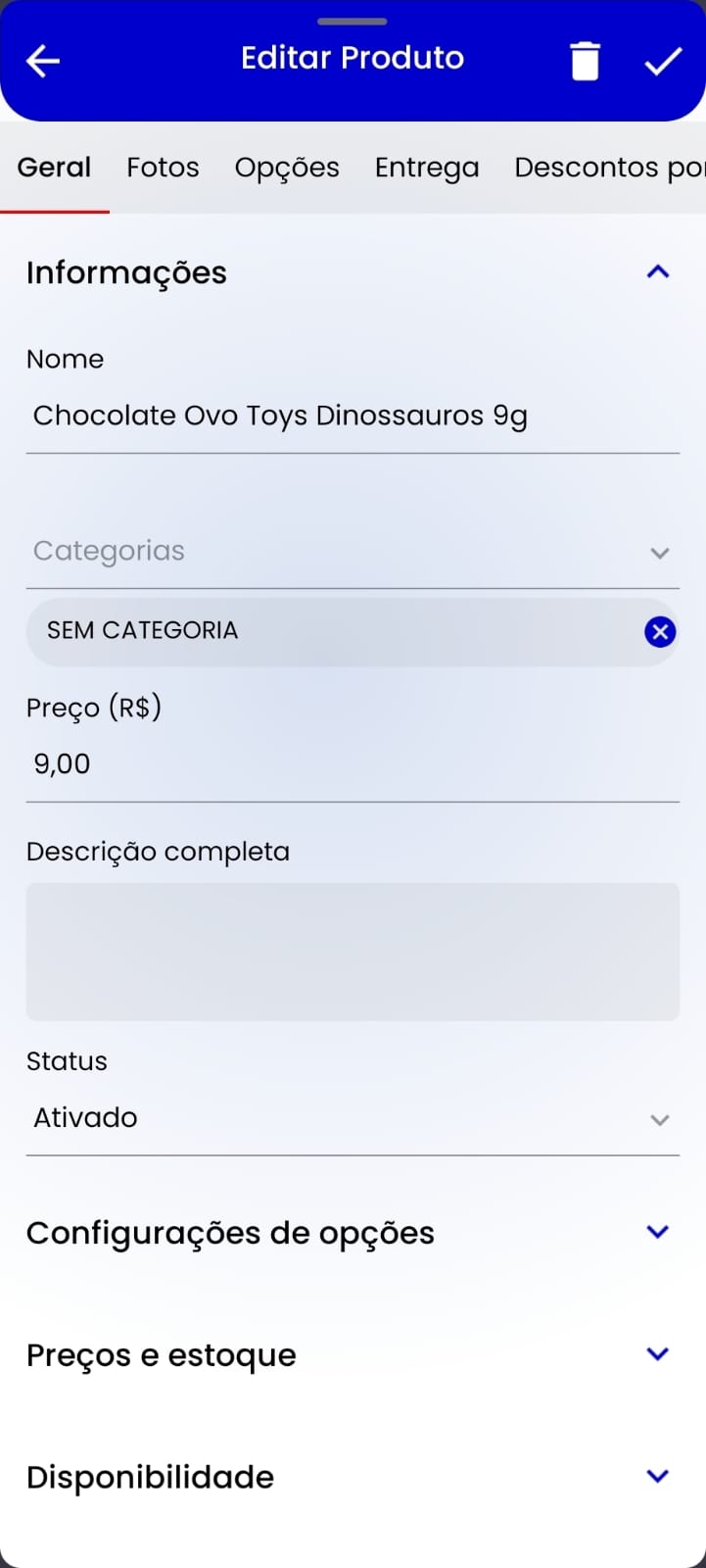 Edição de produto no Seller Center