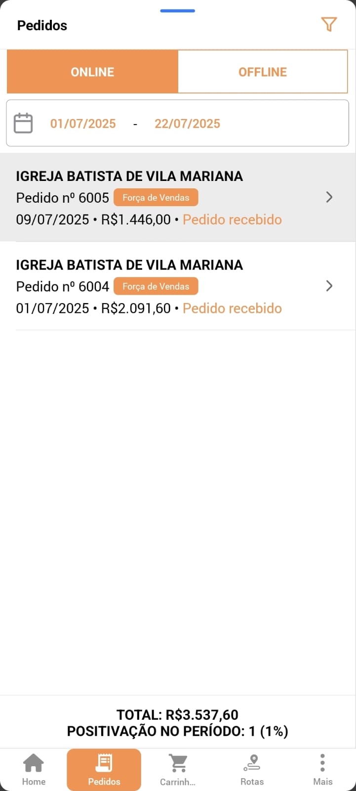 Gestão de pedidos no App Sellers